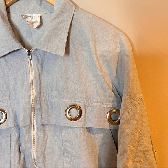 VINTAGE | denim chambray lightweight zip up grommet jacket - Picture 3 of 11